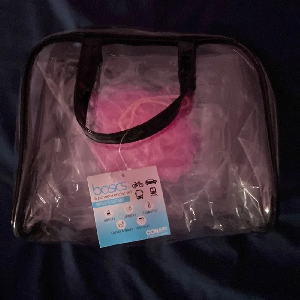 Basics 6-Piece Clear Plastic Travel Toiletry Bag Set with Bottles TSA Approved